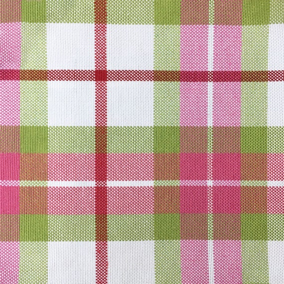 108 Pink Green Check Plaid Canvas Fabric / Sold by the Etsy