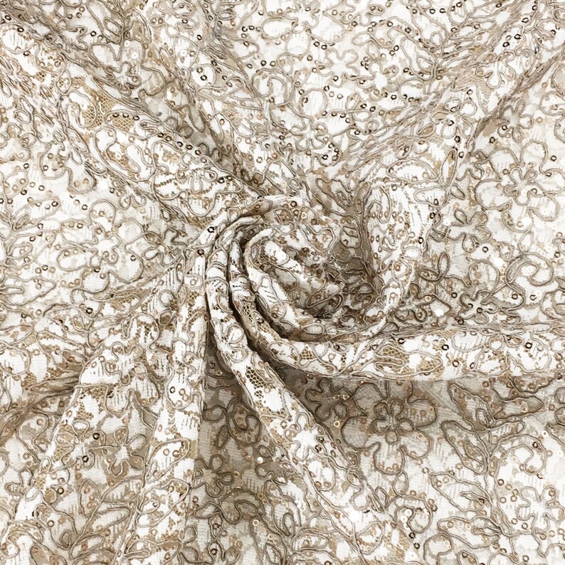 2 Colors  Alexandria ROSE GOLD BLUSH Floral Embroidered Sequins on Floral Lace  Fabric by the Yard