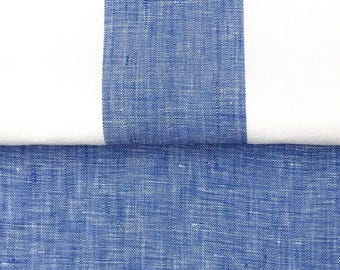 300cm / 118&quot; WIDE Lanshire Pure 100% linen Stripe Solid Fabric 175gsm / Blue White / Table, Curtain, Upholstery, Apparel /Fabric by the Yard