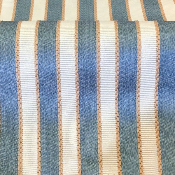 SICILY Blue Ivory Striped Jacquard Fabric / Curtain, Drapery, Upholstery, Pillow, Event Decor / Fabric by the Yard
