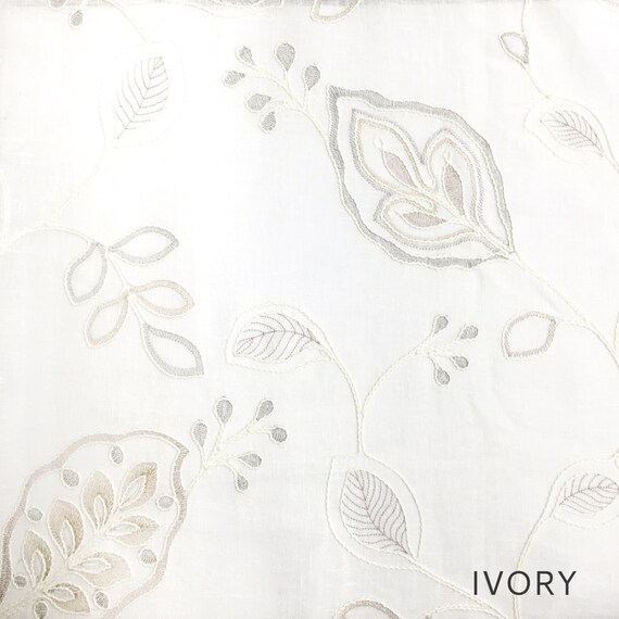 3 COLORS / Large Floral Embroidery Sheer Poly Cotton Linen, 110gsm / Drapery, Curtain, Upholstery, Costume, Apparel
