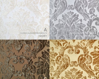 7 COLORES / Tela de terciopelo damasco tono sobre tono / Tela de terciopelo marfil, dorado, gris, marrón, negro y burdeos cortada a medida