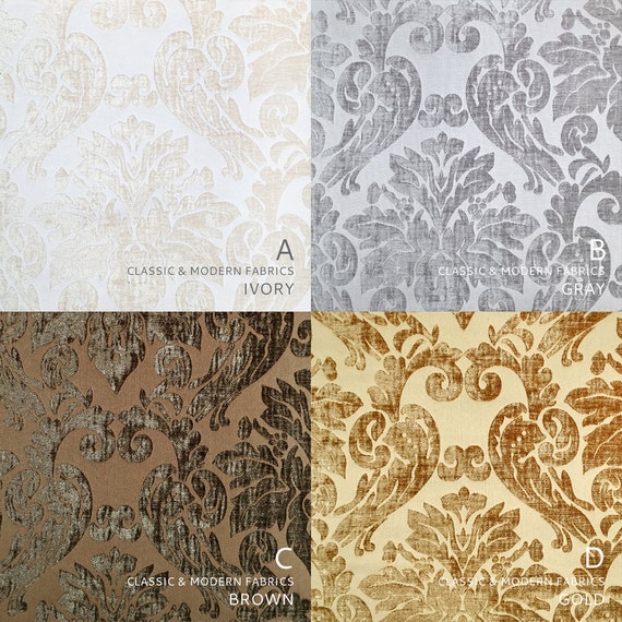7 COLORS / Velvet Damask Tone on Tone Fabric / Ivory, Gold, Gray, Brown, Black, Burgundy Velvet Fabric by the Yard