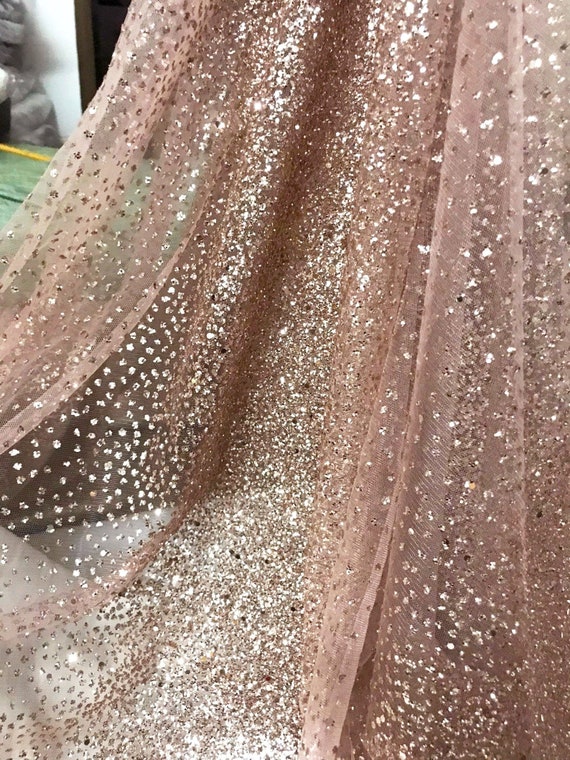 Dazzling Sequins and Glitters Glued Tulle Mesh Fabric