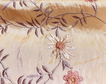 6 COLORS / Floral Faux Taffeta Silk Embroidery Fabric / Drapery, Curtain, Upholstery, Pillow, Costume/ Fabric by the yard