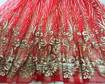 Red Gold Sequin Mesh - Etsy