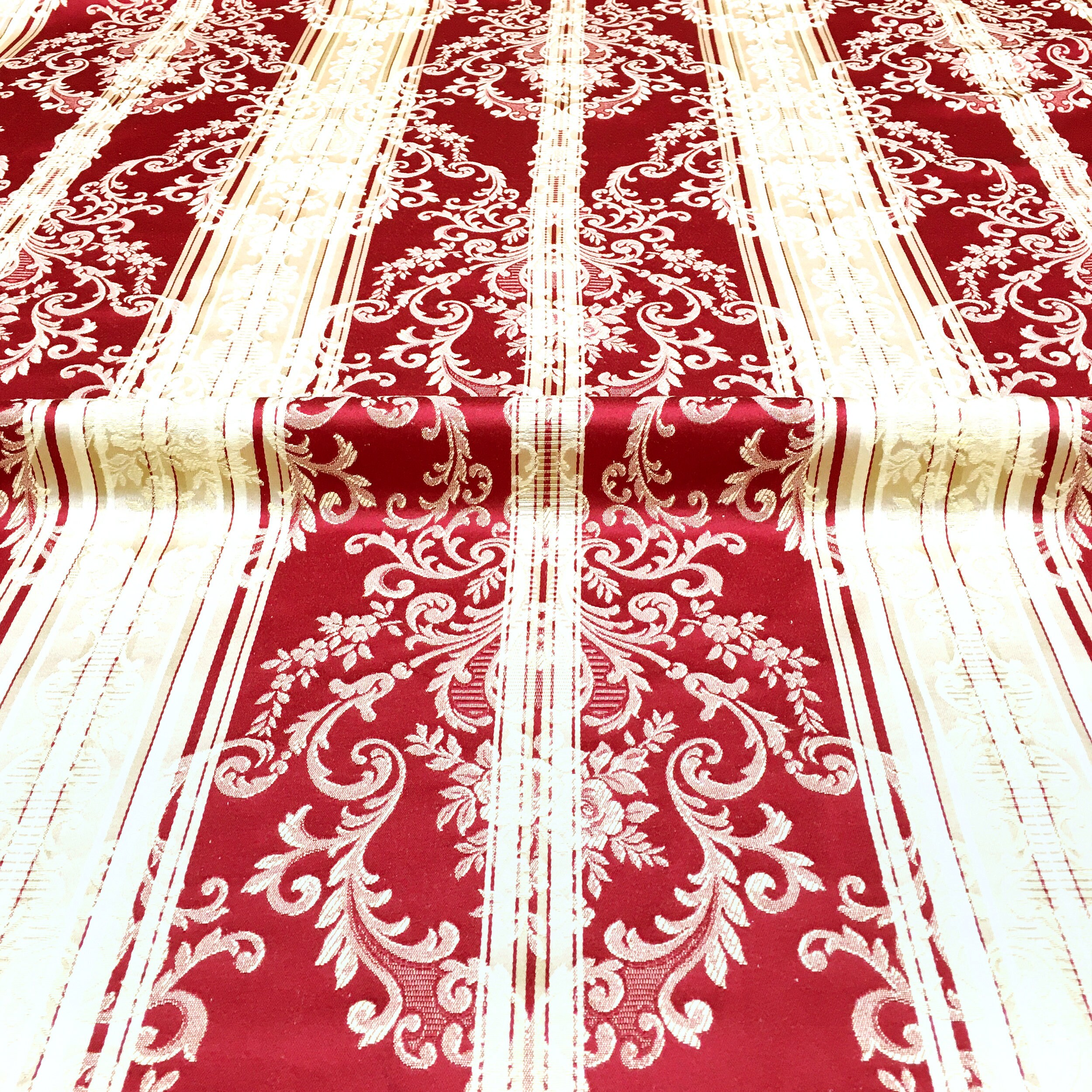 Red Damask Printed Velvet Fabric by the Yard,velvet Fabric With Gold  Print,printed Velvet Fabric by the Yard,upholstery Fabric,curtain Fabri 