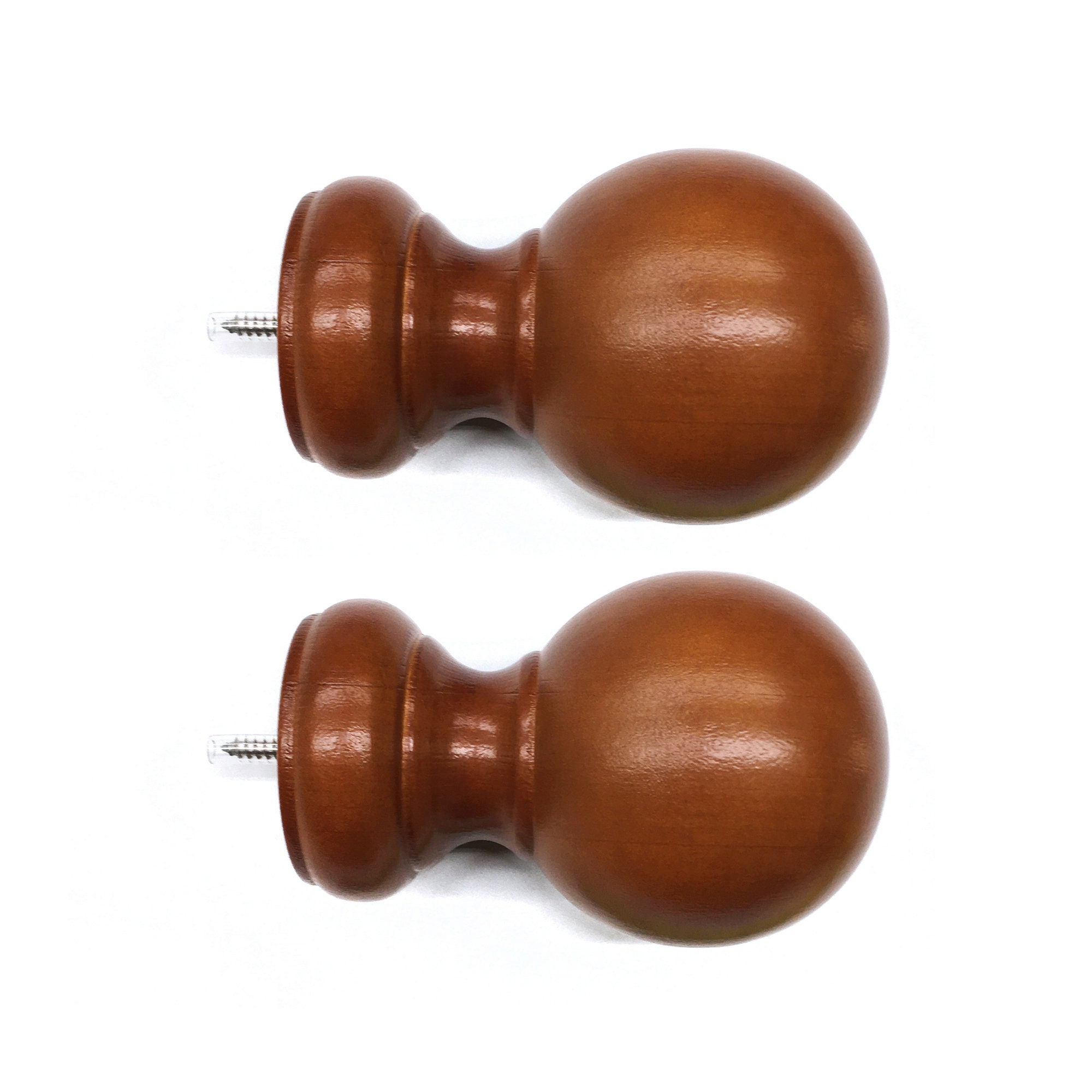 PAIR / Drapery Wood Finial for 2" Rod Ball Pole Adaptor Plug / Drapery Curtain Hardware / Walnut Oak Color