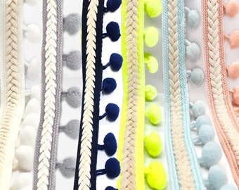 3 YARDS / CELESTE 1.25&quot; Blue Pink White Grey Navy Blue Neon Green Boho Pompom ball Bead Fringe Trim / Drapery, Crafts, Home Decor