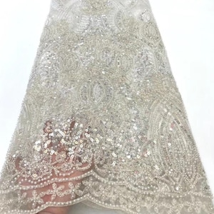 5 YARDS / 7 COLORS / Cassiopée Luxury Full Beaded Glitter Sequin Embroidery Tulle Mesh Lace Fabric