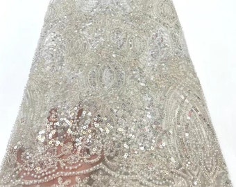 5 YARDS / 7 COLORS / Cassiopée Luxury Full Beaded Glitter Sequin Embroidery Tulle Mesh Lace Fabric