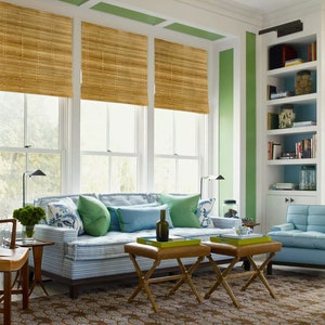 2 COLORS / Cordless Woven Wood Rattan Bamboo Roman Shade Blind Wallcovering / Custom Made Window Treatment Door Blinds