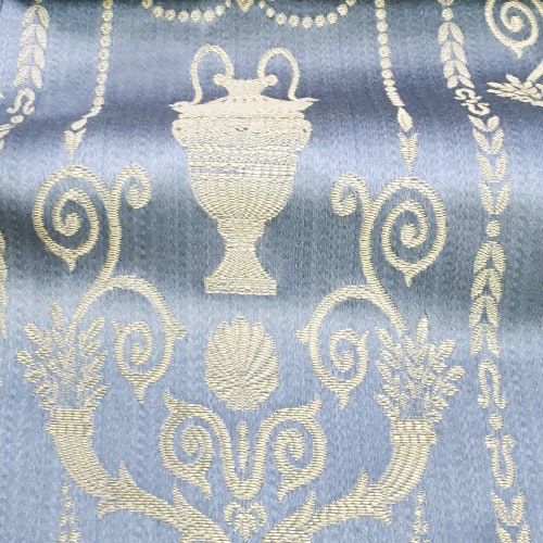 Buy Teal Blue Damask Curtain Fabric by the Yard Upholstery Fabric