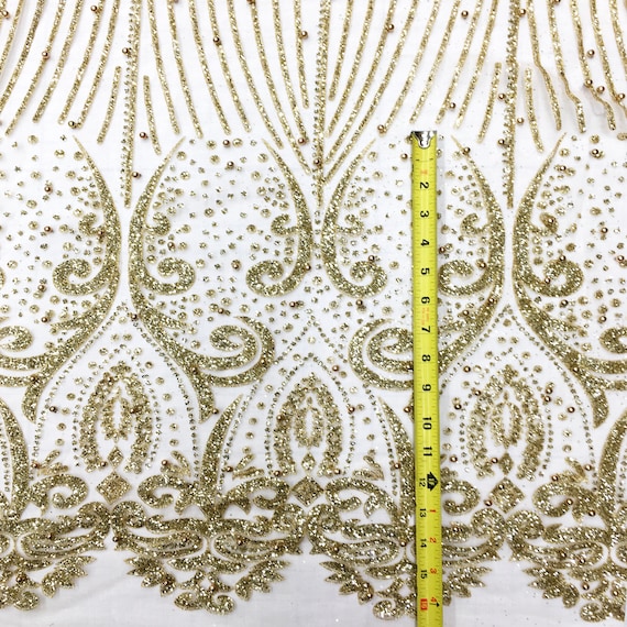 Classic & Modern Fabrics Stella Metallic Gold Glitter Tulle Mesh Lace / Dress Fabric / Fabric by The Yard, Size: Small