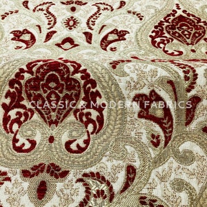 3 COLORS / Versailles Damask Chenille Brocade Jacquard Fabric/Drapery, Upholstery, Decor, Costume/Red, Gold, Brown/Fabric by the Yard