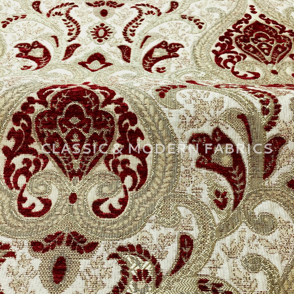 3 COLORS / Versailles Damask Chenille Brocade Jacquard Fabric/drapery,  Upholstery, Decor, Costume/red, Gold, Brown/fabric by the Yard 