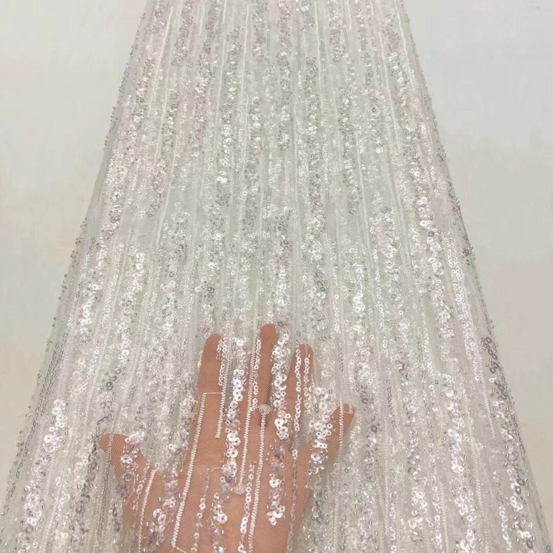 5 YARDS / 7 COLORS / Fantine Abstract Lines Beaded Glitter Embroidery