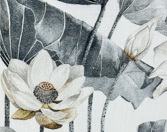 Aurelia Grey Beige Floral Cotton Linen Fabric / Fabric by the Yard