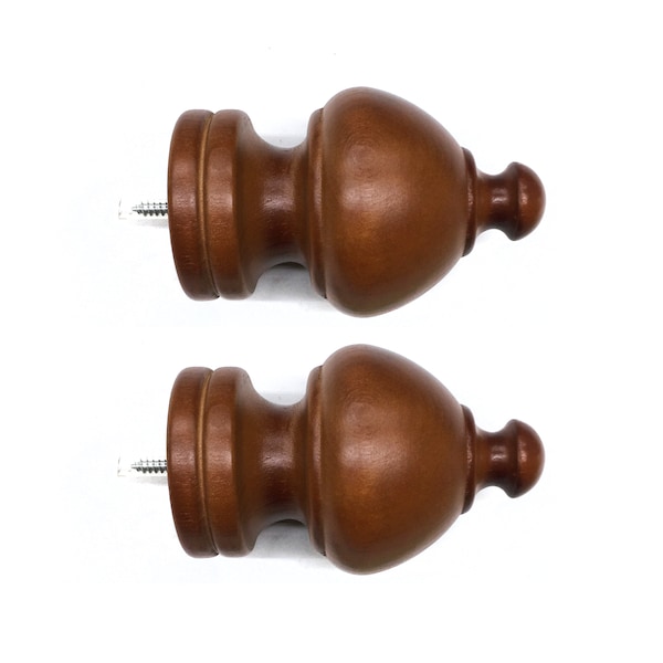 PAIR / For 2 inch Rod / Drapery Wood Finial for 2" Sherwood Pole Adaptor Plug / Drapery Curtain Hardware / Walnut Oak Color