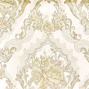 Sidone 110&quot; Wide Gold Ivory Royal Floral Damask Jacquard Fabric / Fabric By the Yard
