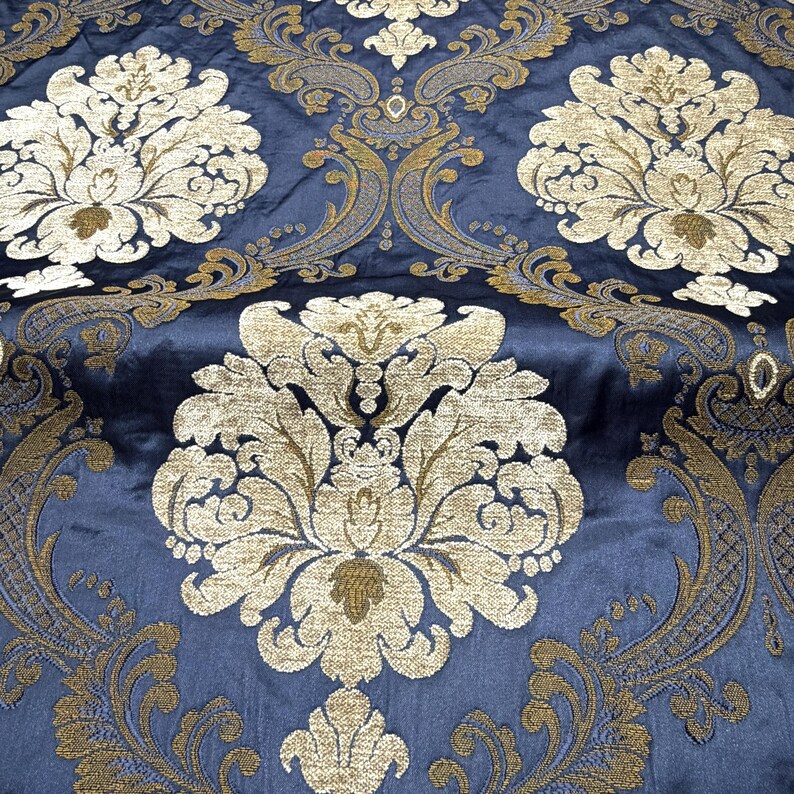 Labelle Damask Brocade Jacquard Dark Blue Fabric/Drapery, Upholstery, Decor, Costume/Fabric by the Yard image 8