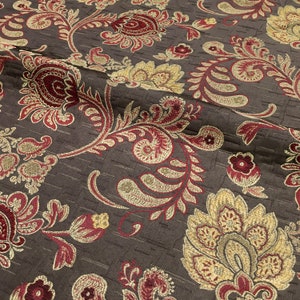 Floral Flower Paisley Chenille Brocade Fabric / Red Burgundy Brown / Upholstery,Drapery,Decor,Costume/Fabric By the yard/8 Colors