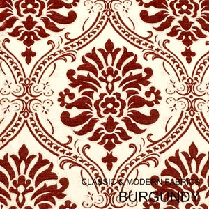 Classic Floral Damask Burgundy Red Velvet Fabric / Burgundy Red Velvet Fabric By the Yard