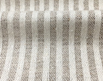 SAV II Pure 100% Beige Ivory Stripe Linen, 230 gsm / Drapery, Curtain, Upholstery, Costume, Apparel / Fabric by the Yard