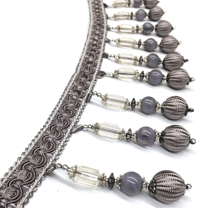 STRASSEN Gray 4 Beaded Trim Tassel Fringe / Drapery Etsy