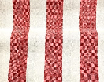 Waterford Pure 100% 1 Inch Stripe Cotton, 280 gsm / Red stripe on cream / Drapery, Curtain, Upholstery, Costume, Apparel /Fabric by the Yard