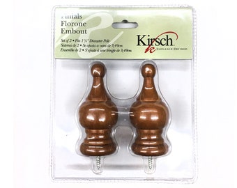 PAIR / For 1  3/8 inch Rod / Drapery Wood Finial for 1  3/8&quot; Pole Adaptor Plug / Drapery Curtain Hardware / Walnut Oak Color