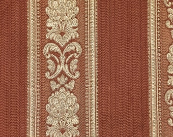 Manon Brown Gold Stripe Floral Damask Jacquard Brocade Fabric / Curtain, Drapery, Upholstery, Pillow, Slipcover / Fabric by the Yard