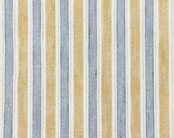 3 COLORS / NATHAN Stretch Light Blue Yellow Gray Off-White Stripe Soft Linen Blend, 170 gsm/ Drapery, Costume, Apparel / Fabric by the Yard