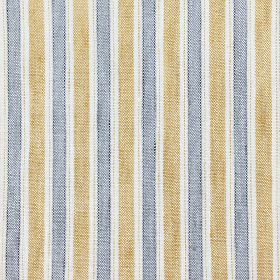 3 COLORS / NATHAN Stretch Light Blue Yellow Gray Off-White Stripe Soft Linen Blend, 170 gsm/ Drapery, Costume, Apparel / Fabric by the Yard
