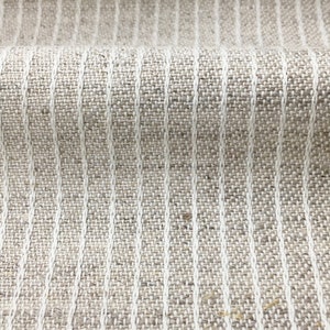 SAV I Pure 100% Beige Ivory Stripe Linen, 230 gsm / Drapery, Curtain, Upholstery, Costume, Apparel / Fabric by the Yard