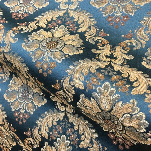 Iridescent Shot Silk Fabric in Peacock Blue with Woven Paisley Design 44" Wide 