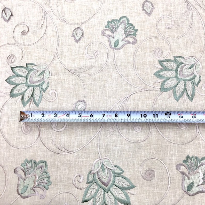 CostumeFabric by the Yard Curtain Taupe Upholstery Faux Linen Floral Embroidered Fabric Beige Light Green Drapery