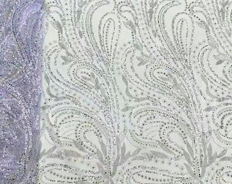 5 YARDS / Lilac Jelamone Abstract Sequin Beaded Embroidery Tulle Mesh Lace Dress Fabric