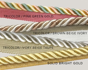 5 YARDS / 3/8" Twisted Cord, 3 ply Cord, Trim, Piping, Cording  with lip / Drapery, Upholstery, Pillows, Home Decor