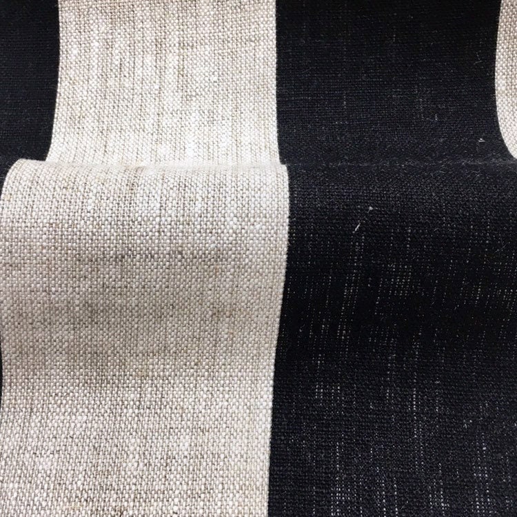 Stafford Pure 100% Wide Linen Stripe / Black Natural / | Etsy