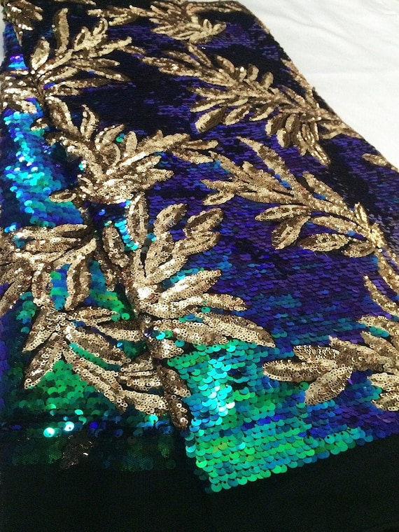 5 YARDS / Vanessa Iridescent Blue Green Gold Floral Sequin Embroidery Mesh  Lace Dress Fabric - Etsy