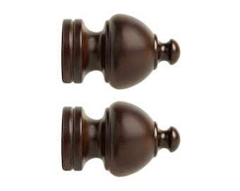 PAIR / For 1  3/8 inch Rod / Drapery Wood Finial for 1  3/8&quot; Ball Pole Adaptor Plug / Drapery Curtain Hardware / Dark Brown Color