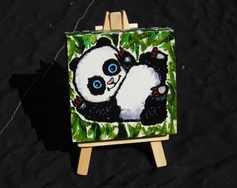 Panda - mini oil painting with easel