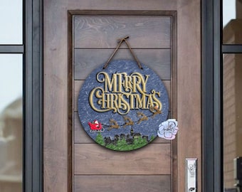 Door Hanger Design, Merry Christmas Door Hanger, Christmas, Santa, Santa's Sleigh, Reindeer, Christmas door hanger, home decor