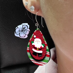 Drop Earrings, Dangle Earrings, Christmas, Santa, Cute Earrings, Leather Texture Earrings, Christmas Earrings, Drop earrings jewelry