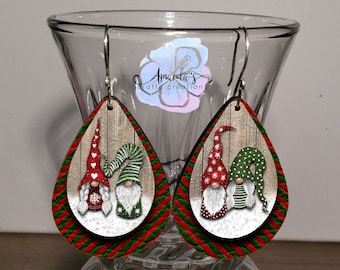 Teardrop Earrings, Dangle Earrings, Red Green, Gnome Earrings, Striped, Christmas, Winter Earrings, Drop earrings jewelry
