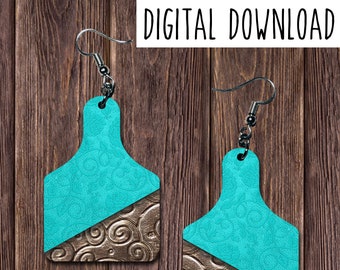 Earring Design, Drop Earring Design, Embossed leather and stamped metal look sublimation Earring Design, Digital Download, PNG, JPEG