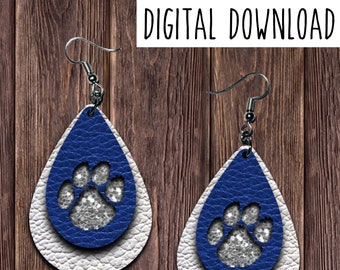 Earring Design, Drop Earring Design, Blue White Paw Print, Digital Download, PNG, JPG