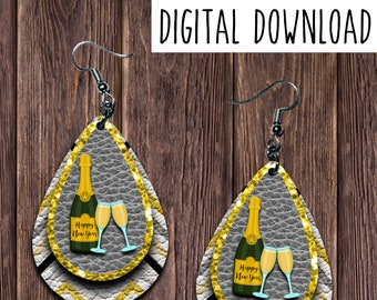 Design de brinco de lágrima de garrafa de champanhe, Design de brinco de gota, Design de brinco de feriado, Ano novo, Champanhe, Download digital, PNG, JPEG
