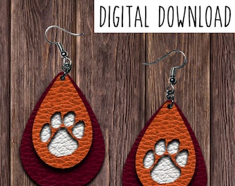 Design de boucle d'oreille en forme de larme marron orange patte d'impression, conception de boucle d'oreille en couches, téléchargement numérique, PNG, JPEG